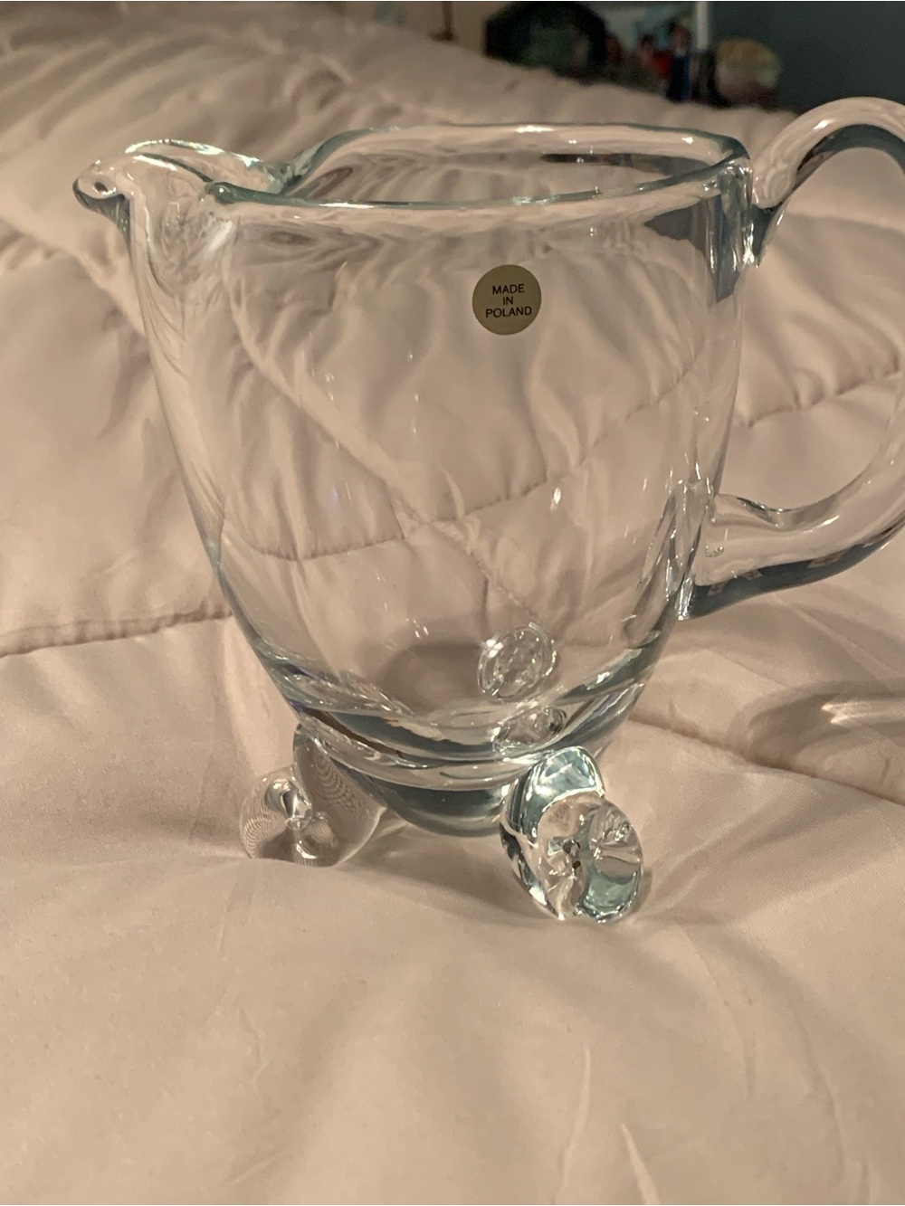 Clear Glass Creamer Pitcher with Handle - hand blown in Poland
